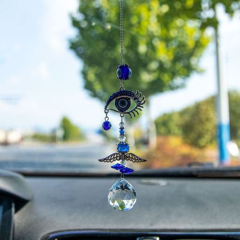 Attrape-soleil ange en cristal suspendu avec œil bleu protecteur (31,75 cm)