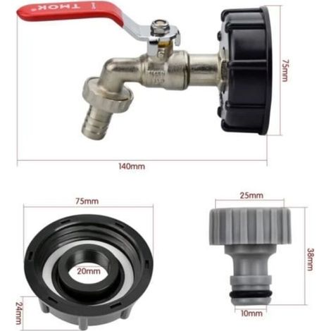1000-Liter-Tankhahn für Regenwassernutzungsanlagen – 1/2"-Gewindeanschluss, passend für IBC-Tankdeckel (1/3)