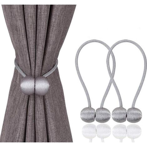 Magnetische Raffhalter zum Anklipsen von Vorhängen – Raffhalter für Fenster für Zuhause und Büro, dekorative Raffhalter aus Seil, klassisches Design, grau, 1 Paar (1/4)