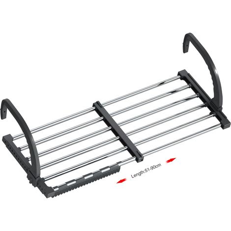 Séchoir à Linge Balcon/Radiator/Mural, Etendoir à Linge Pliable en Acier Inoxydable, Télescopique Sèche Linge Suspendu (Longueur: 51-95 cm), Etendoir Chaussette Coupe-Vent Inclus. (1/5)