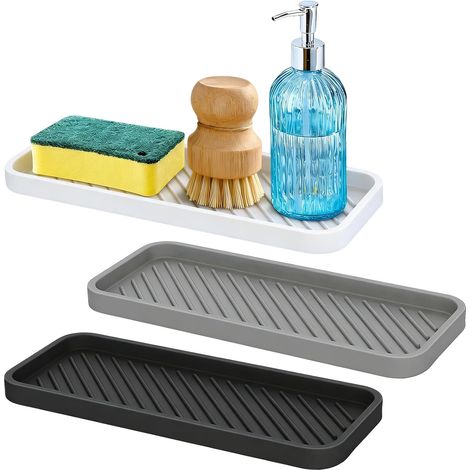 3 Pièces Tapis Évier, Caoutchouc, 23,5x9x1 Cm, Antidérapant, Drainage, Cuisine Salle De Bain (1/5)