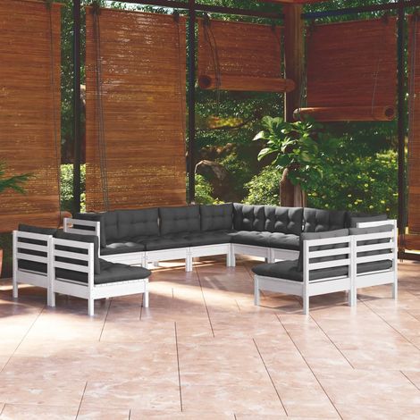Muebles de jardín 11 pzas y cojines blanco madera maciza pino vidaXL (1/5)