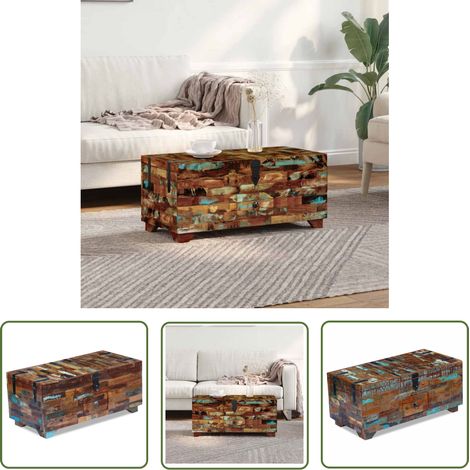 The Living Store Coffre table basse Bois de récupération massif 80x40x35 cm - Table Basse Vintage - Table Basse Industrielle - Table Basse Design - Table Basse Rustique - Meubles En Bois Récupéré (1/5)