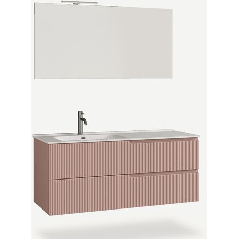Mobile bagno sospeso con specchio e lavabo Venere SX - Rosa