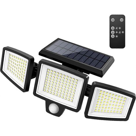 Solarbetriebene Außenfluter 2500 lm, 210 LEDs, Sicherheitsbeleuchtung mit Fernbedienung, 3 Köpfe mit Bewegungsmelder, IP65 wasserdicht, 270° breiter Abstrahlwinkel für die Wandmontage. (1/5)