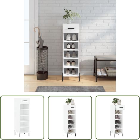 The Living Store Schuhschrank Weiß 30x35x105 cm Holzwerkstoff - Schuhschrank - Holzwerkstoffmöbel - Garderobe - Einbauschrank - Wohnraumorganisation (1/5)