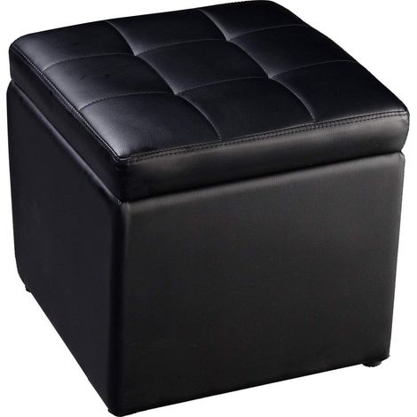Sgabello con Vano Portaoggetti, Poggiapiedi in PU, capacità di Carico Fino a 300 kg, 40 x 40 x 40 cm (Nero) (1/5)