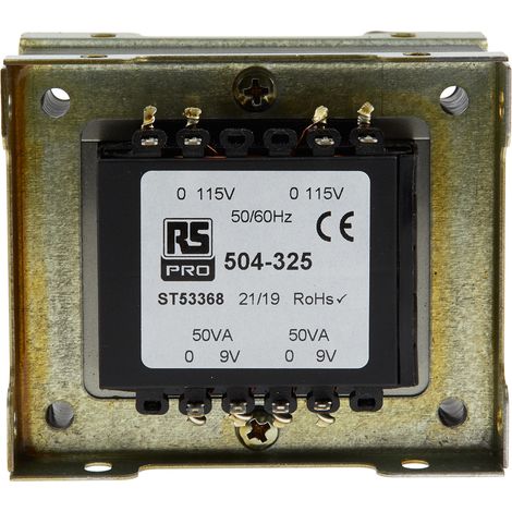 Transformateur à montage sur châssis, Vin 115V ac, 230V ac, Vout 9V c.a., 2 sorties, 100VA ( Prix pour 1 )