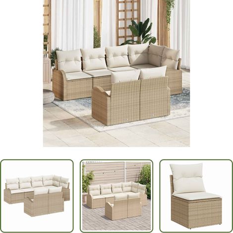 vidaXL Poly-Rattan - Gartensofa-set Beige Poly-Rattan (1/5)