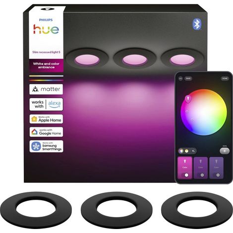 Philips Hue Slimme Set de 3 Spots encastrables pour Salle de Bain Ø90 mm Rond (Noir) Lumière blanche et colorée - White and Color Ambiance (1/4)