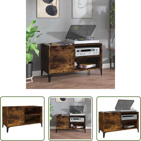 Meuble vinyle -  Armoire à disques chêne fumé 84,5x38x48 cm bois d'ingénierie (1/5)