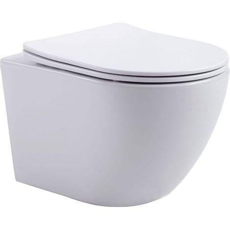 BELVIT Wandhängendes WC Spülrandlos 360°-Spülung mit Softclose Sitz Kompakt Weiß Glänzend (1/5)