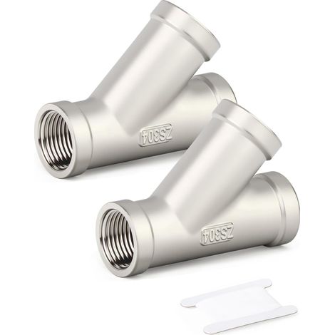 1 pièces Raccords de tuyauterie en acier inoxydable à 5 voies, 1" BSP femelle raccords Y Forme(45 Degrés) 3/4"BSP(2 PCS) (1/5)