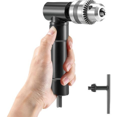- Chuck Adapter - 90 Degree Angle Drill Bit - Quick Clamping 1-10 mm - Maximum Torque 25 Nm - For Tight and Compact Spaces - Silver - 8x8x10 cm (1/5)