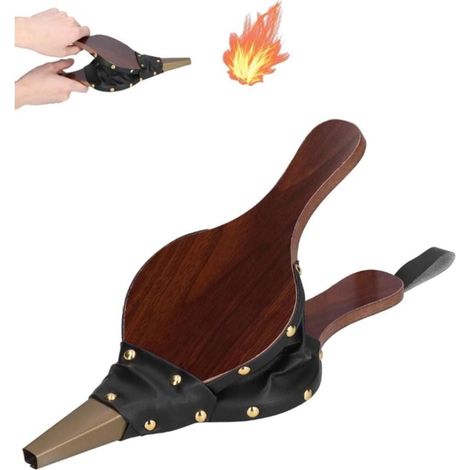 Soffiatore per barbecue a soffietto in legno, mini ventilatore elettrico portatile per camino, campeggio, barbecue con cinghia, 40 × 18 × 3,5 cm (1/4)