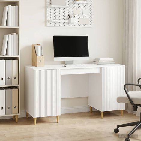 Bureau Blanc brillant 142,5 x 50 x 75 cm Bois d'ingénierie vidaXL (1/5)