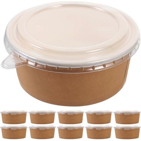 20 Einweg-Schalen aus Kraftpapier für Obstsalat, als Lebensmittelbehälter oder Gastgeschenke (770 ml, mit Deckel) – 15,00 x 15,00 x 5,50 cm (1/4)