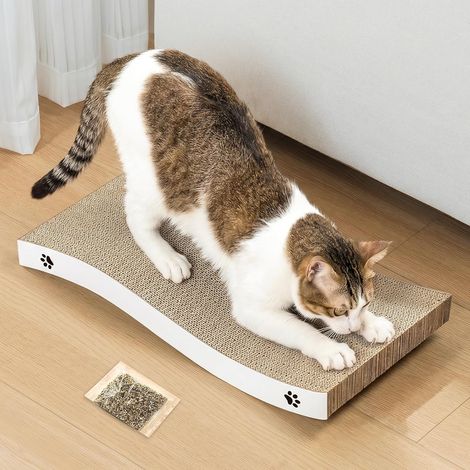 Cat Scratcher Cardboard Scratch Pad with Unique Two Different Scratch Textures Design Durable Scratching Pad Reversible With Organic Catnip (1/5)
