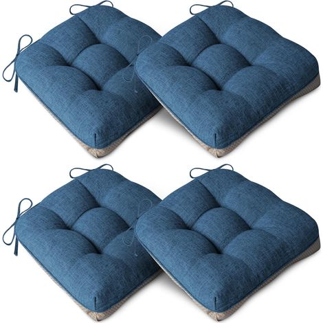 Lot de 4 Coussins pour chaise, épaississeur 10cm, tissu lin, antidérapant avec attaches, cuisine salle à manger (1/5)