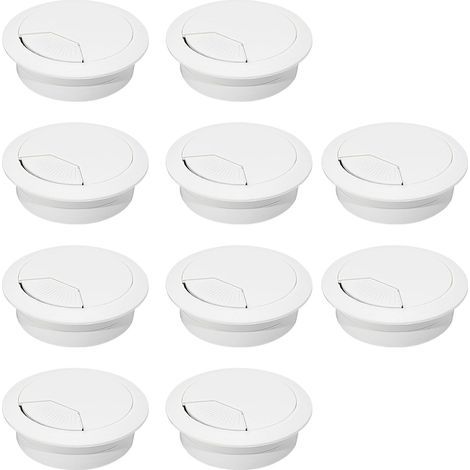 Desktop cable grommets, ABS plastic cable covers, adjustable and removable cable organizers – Pack of 10, 50 mm, white (1/5)
