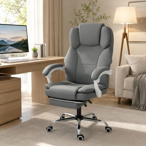 Chaise Bureau Ergonomique, Fauteuil de Bureau Inclinable en Cuir Synthétique Adapté aux Animaux, Hauteur Réglable, Gris (1/5)