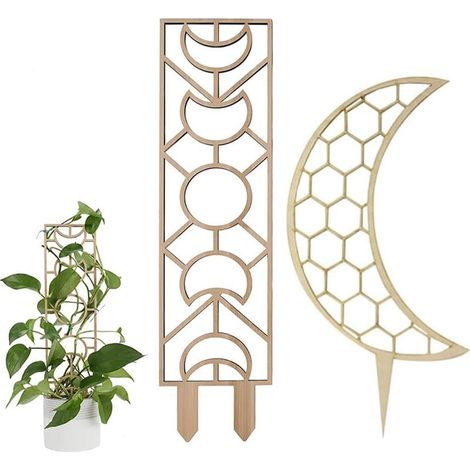 Traliccio decorativo in legno per piante rampicanti da interno, design a forma di luna/alveare, 30 cm, naturale, set da 2 (1/5)