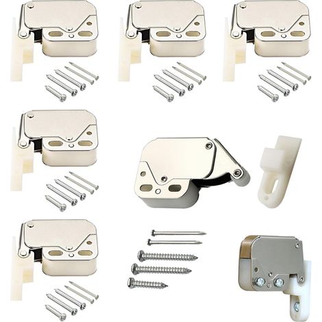 6 Pièces Loqueteaux à Ressort Mini Latch - Serrure à Ressort, Loquets Tactiles, Fermeture à Pression pour Porte d'Armoire, avec Vis, pour Cuisine, Salle de Bain et Fenêtres (1/5)