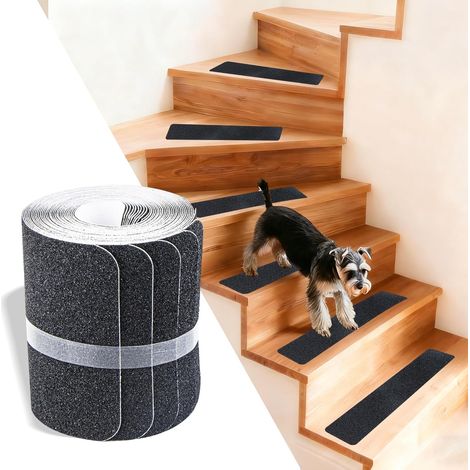 Tapis Escalier Antidérapant, 10 Pièces Auto-Adhésif Bande Antidérapante Escalier 60x10cm Tapis Antidérapant Interieur Extérieur pour Marches et Plancher en Bois, Noir (1/5)