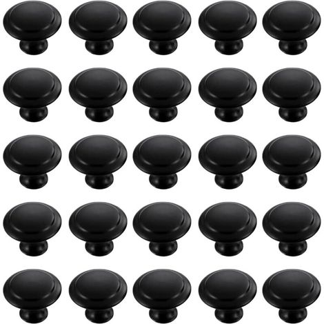 Boutons D'armoire Ronds, Boutons de Porte Noirs en Acier Inoxydable Bouton de Porte de Placard Boutons de Tiroir en Forme de Champignon Avec vis de Montage (30 mm) 25 Pièces (1/5)