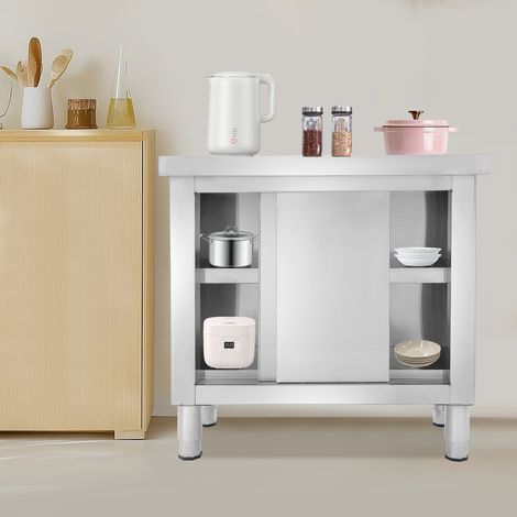 Table de travail en acier inoxydable, table de préparation pour cuisine, grande armoire de rangement, table à découper, table en métal, plan de travail de cuisine à passage unique, armoires de rangeme (1/5)