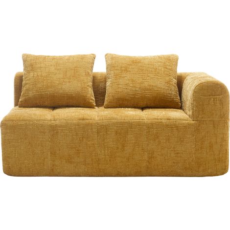 Divano a 2 posti in ciniglia gialla, con cuscino e tasche laterali, senza montaggio, stile moderno (1/5)