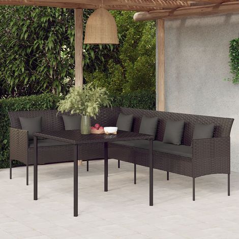 Lot de 2 Ensemble à dîner,Mobilier Table+Chaises de jardin coussins noir résine tressée -42407 (1/5)