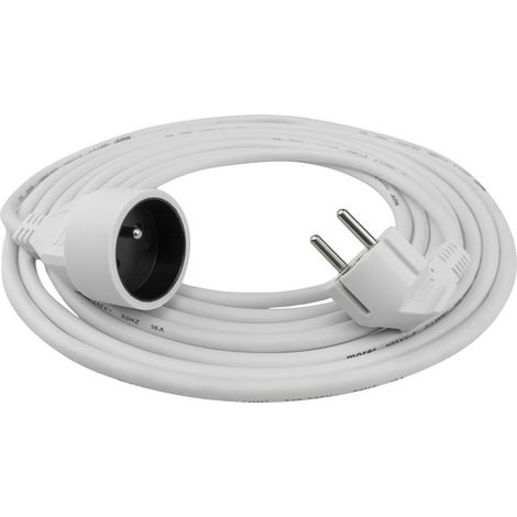Verlängerungskabel mit 1 Steckdose, 5 m, mit/ohne 3x1,5mm2-Stecker, weiß