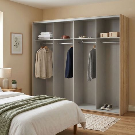 Großes Alienor-Garderobe, Schlafzimmer-Kleiderschrank mit Kleiderstange, 59x200h cm, Braun (1/5)
