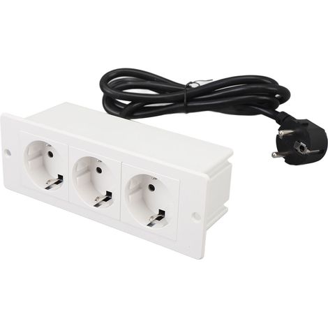 Multiprise encastrable avec câble 16 A, prête à l'emploi, ignifugée, 3 prises, montage encastré pour table, comptoir ou bureau. (1/5)