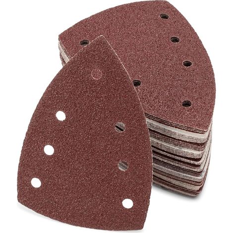 60 Feuilles abrasives, 100x150mm, 7 trous, Corindon, Triangles de ponçage Delta, Pour bois et métal