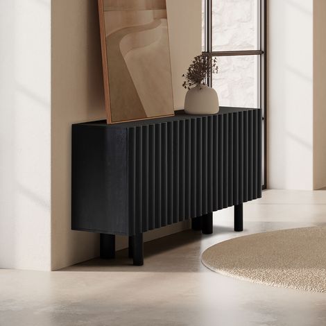 Buffet 4 portes 160x40x80 cm en manguier noir - IRIAGE (1/5)