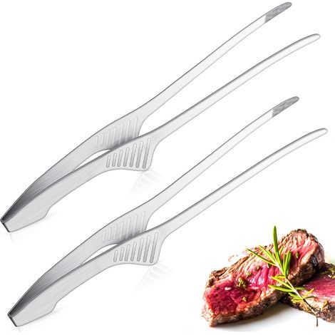 Patelai Lot de 2 pinces de cuisine coréennes et japonaises antidérapantes en acier inoxydable pour servir des aliments, des salades, en camping, pour des barbecues, des buffets et au four, avec suppor (1/5)