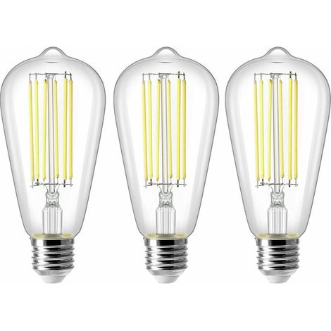 8-W-E27-ST64-LED-Lampe, Vintage-Edison-Glühbirne, entspricht 80 W, Kaltweiß (6500 K), 800 lm, Retro-Dekorationslampe, nicht dimmbar, 3er-Pack