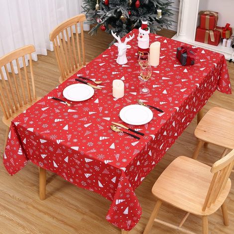 Weihnachts-Tischdecke abwaschbar, rot, 138x229cm, mit Rentier-Motiv