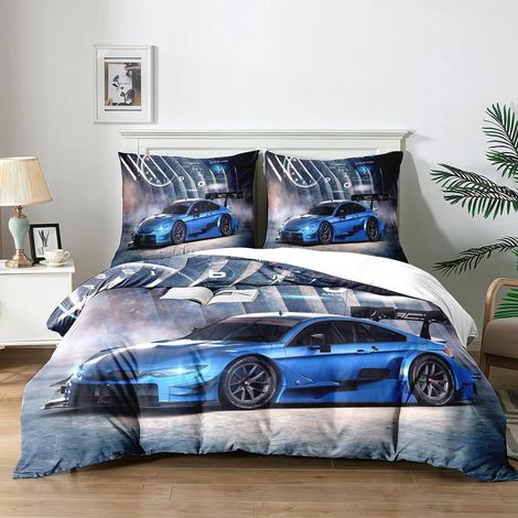Bettwäsche Set Rennwagen für Jungen 200x200 cm Mikrofaser mit 2 Kissenbezügen 65x65 cm