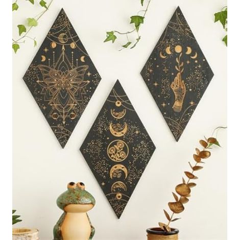 JSSEVN-3 Pcs Phases de lune - Décoration murale - Mandala - En bois - Style bohème - Pour chambre à coucher, salle à manger (1/5)