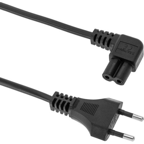 Câble d'alimentation électrique IEC-60320 de 3 m. Fiche femelle C7 vers mâle bipolaire coudé (1/5)