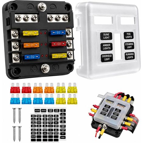 6 Way Fuse Box 12 V, Blade Fuse Blocks Fuse Holder with 6 LED Indicator Lights, 12 Fuses with Negative Bus for 12 V/24 V Car Boat Marine Truck (1/5)