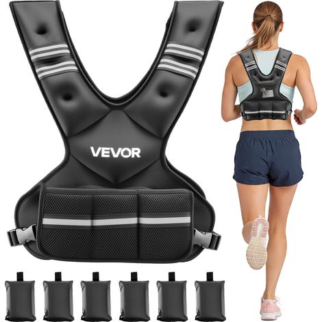 VEVOR Chaleco con Peso Ajustable 5-9,1 kg con 6 Pesas de Hierro y Banda Reflectante, Conjunto de Ejercicios con Chaleco con Peso Corporal Unisex, Equipo para Entrenamiento de Fuerza, Correr y Trotar (1/5)