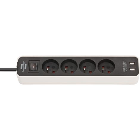 Multiprise Ecolor 4 Prises avec Interrupteur et 2 Ports USB Bloc multiprises orientées à 45 degrés Surface polie 1,5m de câble H05VV-F 3G1,0 Blanche Noire