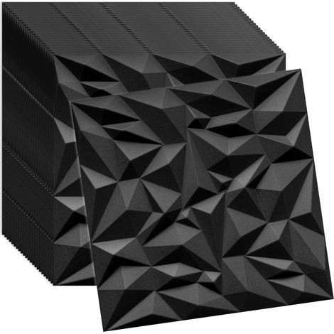 Panneaux muraux et plafond 3D noir VERDICO 50x50 cm – polystyrène décoratif, lot 24 pièces (6 m²)
