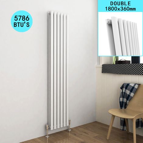 ELEGANT Vertical Column Radiator White Oval Double Panel Designer Heater 1800 x 360mm (1/5)