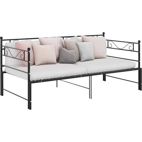 Tagesbett Ausziehbar Schwarz Metall 90x200 cm
