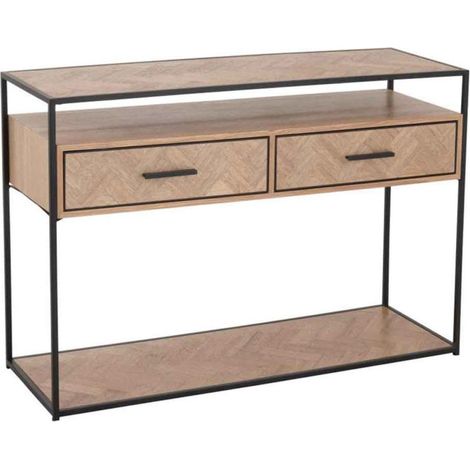 Console 2 Tiroirs "Miraza" 120cm Naturel & Noir (1/5)